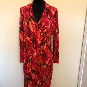 J. Jill Red and Pink Faux Wrap Dress